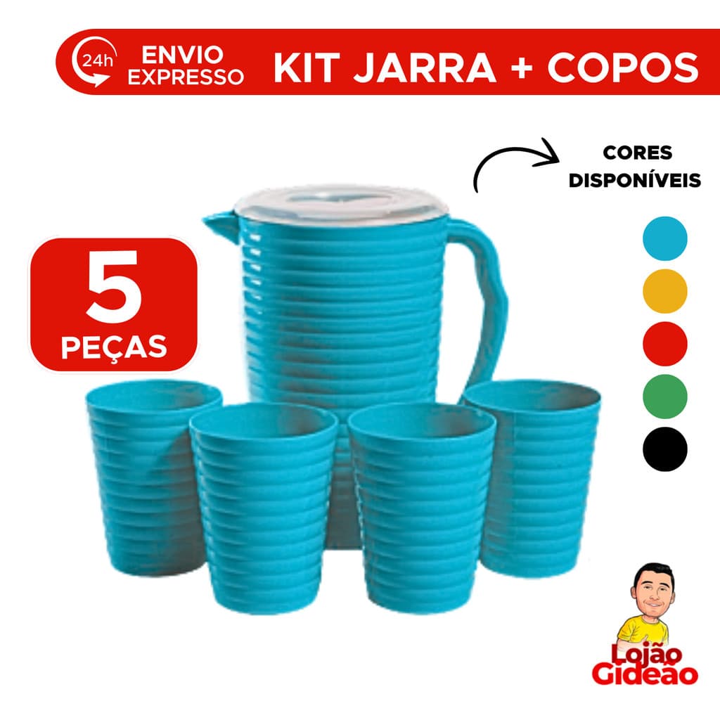 Kit Jarra Ondulada 2 Litros + 4 Copos 350ml De Plástico Resistente Jarra Para Agua Suco Com Tampa