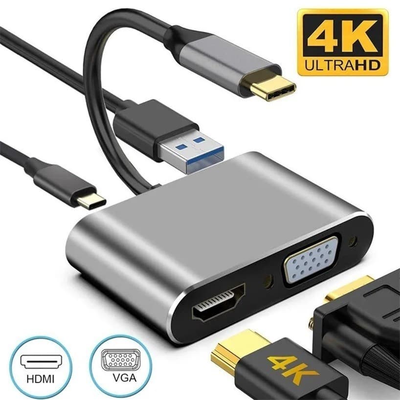 Adaptador USB 3.0 Tipo C Hdmi 4k Vga 5 In1 / Macbook Otg
