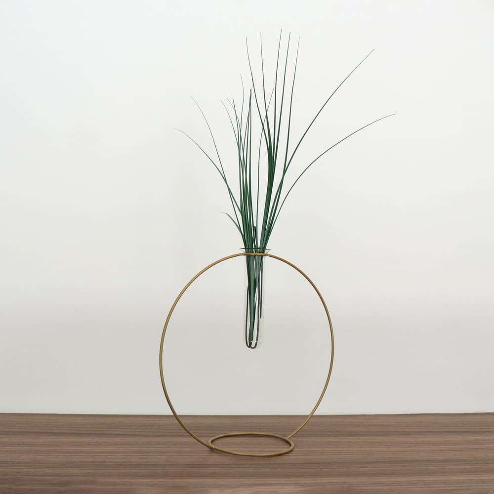 Vaso Tubular em Vidro e Arco Dourado em Metal Plantas 23cm