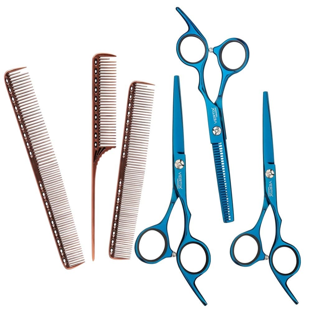 Tesoura Titanium Navalha Laser Desbaste+3 Pente Metal Vertix