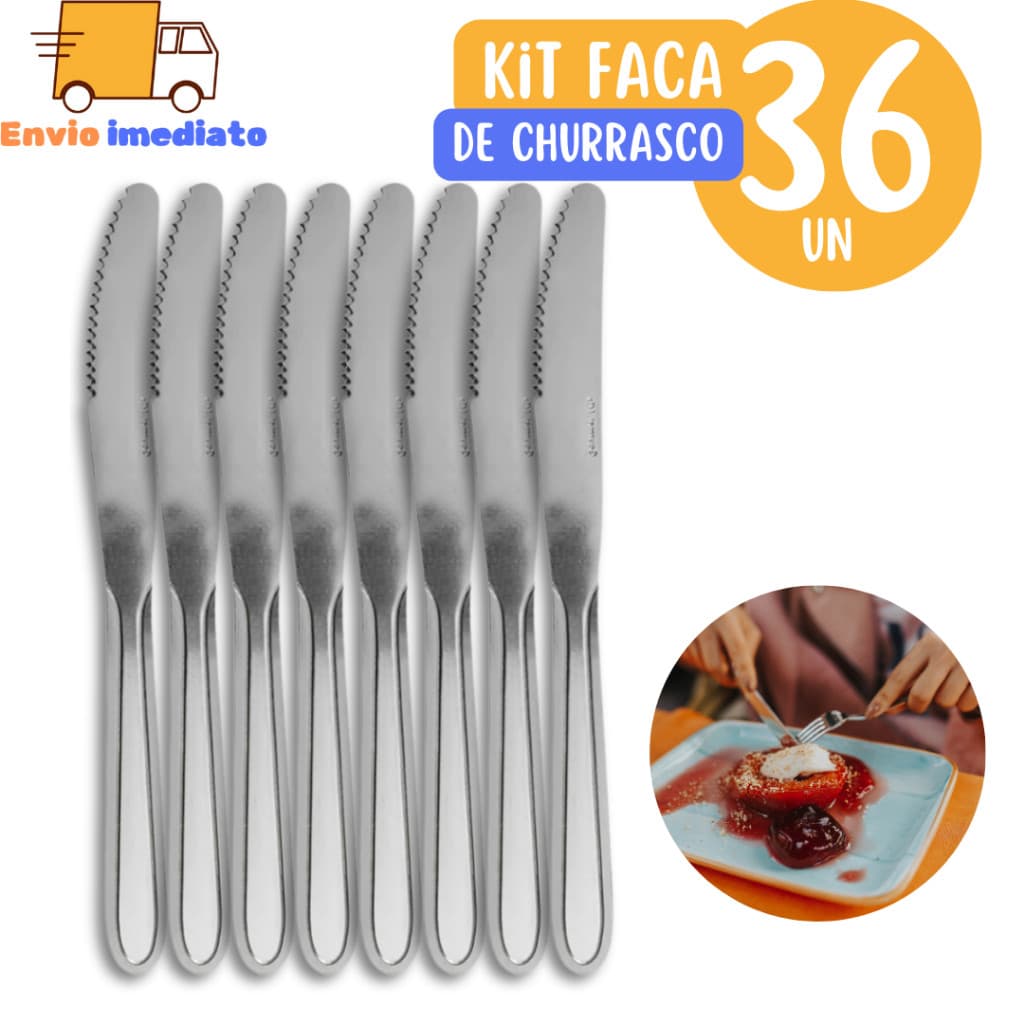 Kit com 36 unidades Facas em Aço Inox 21cm para Restaurantes Buffet Casa Bares