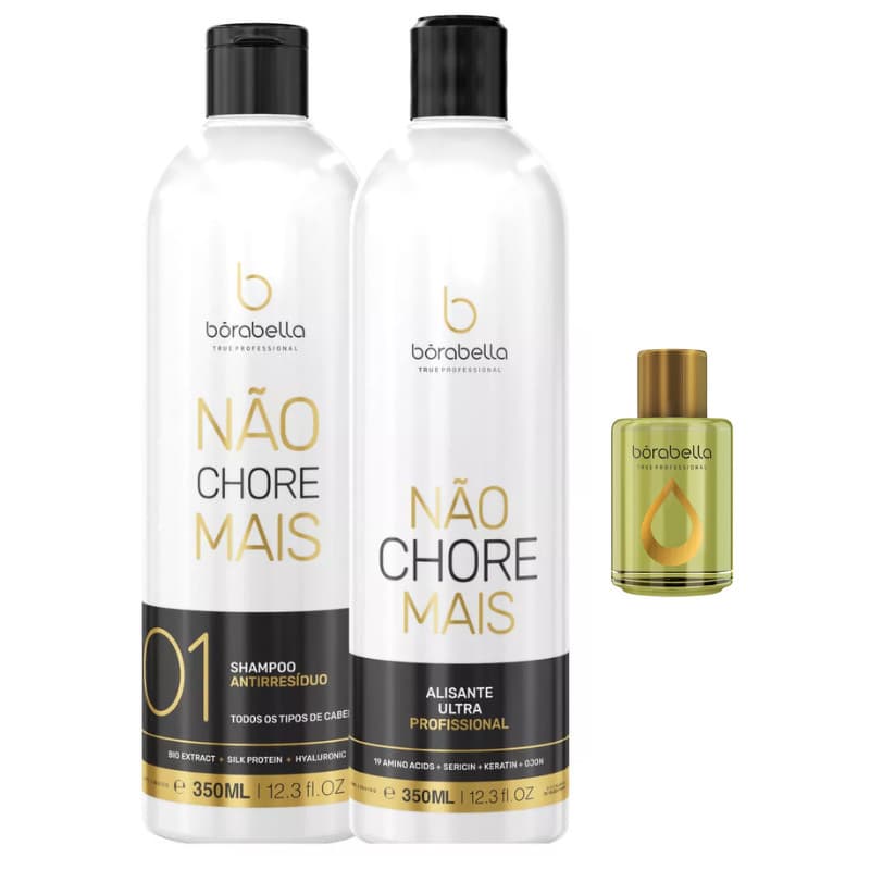 Kit Borabella Não Chore Mais 19 Aminoacidos Alisante Ultra 2x350ml + Oleo Argan Reparador Pontas 7ml