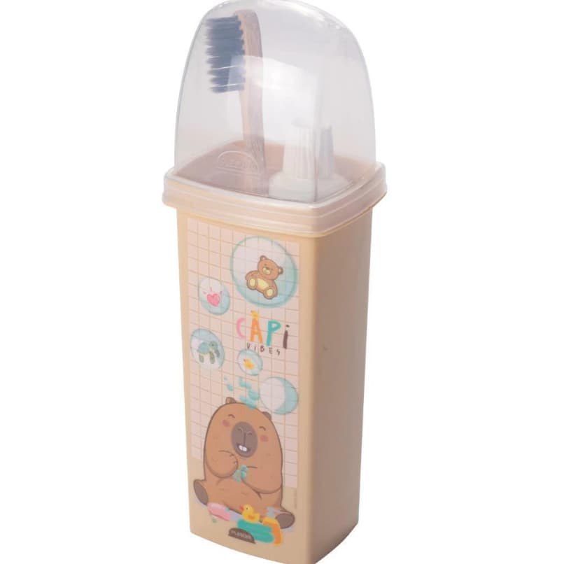 Porta Escova Dental Multiuso Com Tampa Transparente  Capivara Fofinha 290ml
