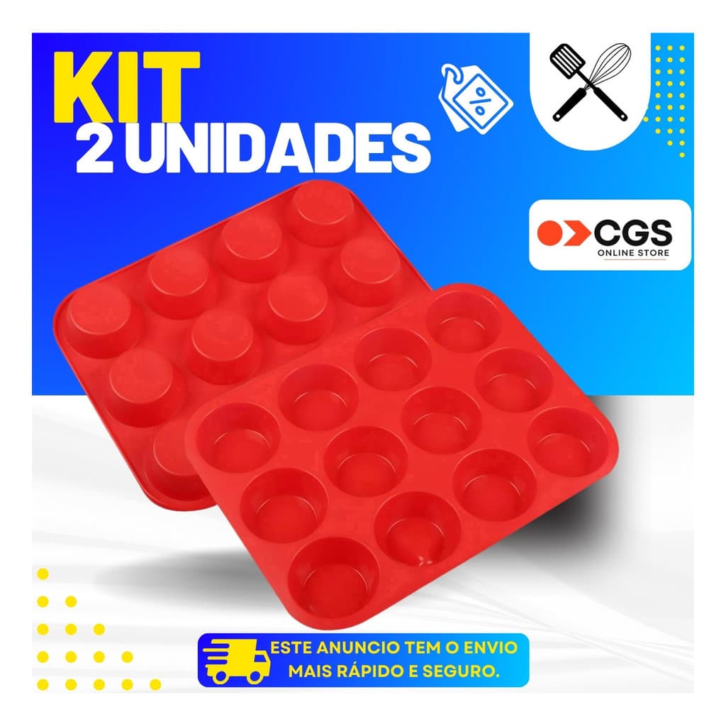 Kit Forma de Silicone Cupcake Molde Pão de Queijo Bolinho PetitGateau Forma Empada 12 Cavidades Doce