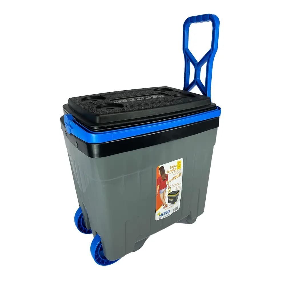 Cooler Caixa Termica 34 Litros Com Rodas e Alça Bebidas Sorvetes Praia Camping