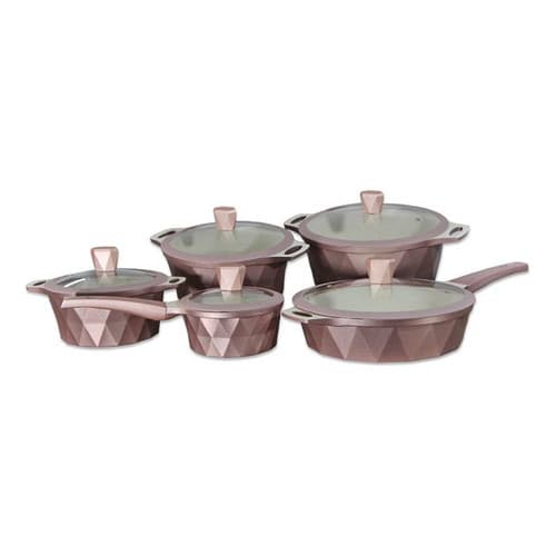 Jogo 5 Panela Cozinha Indução Diamante Marmorizada Rose Bege Cor Rose Metalizado