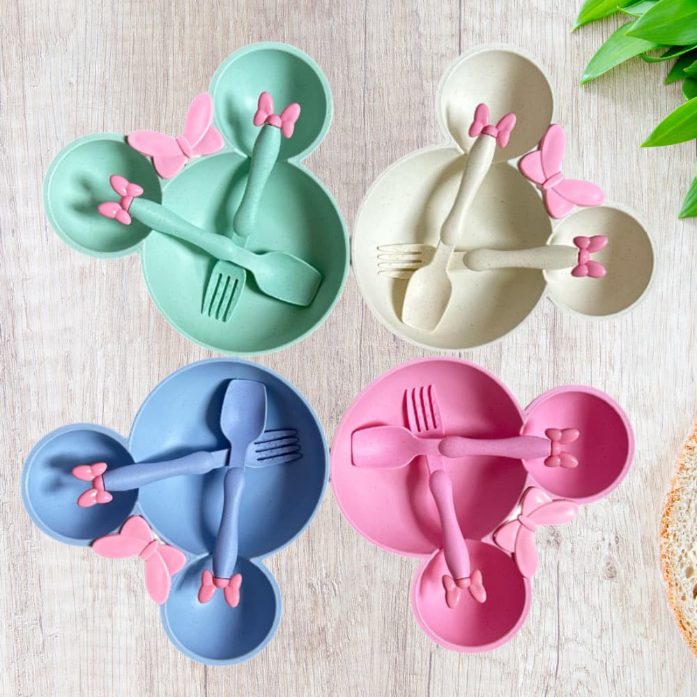 Prato Minnie Lacinho com 3 Divisórias Infantil C/ talheres Introdução Alimentar Disney fofo