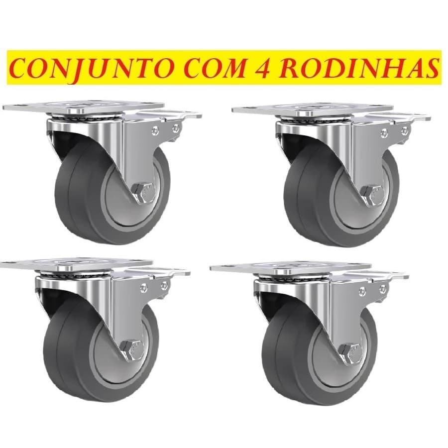 Conjunto 4 Rodinhas 8x6cm Giratórias Para Moveis Pesado Reforçado Multiúso Prático