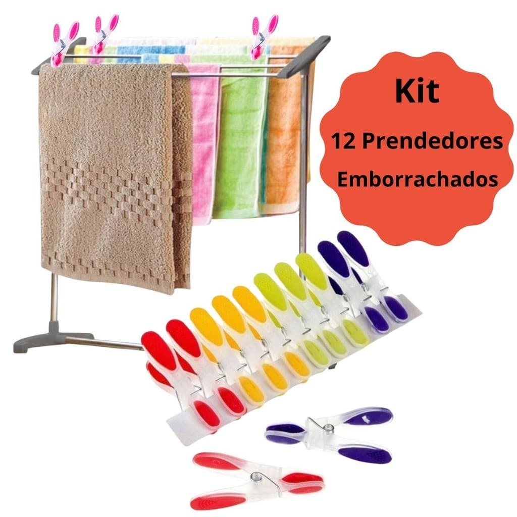 Kit 12 Prendedor Pregador de Roupa Emborrachado Colorido 8cm Resistente Durabilidade