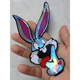Adesivos Pernalonga holográfico que muda de cor 59D❤️ mostrando a língua
