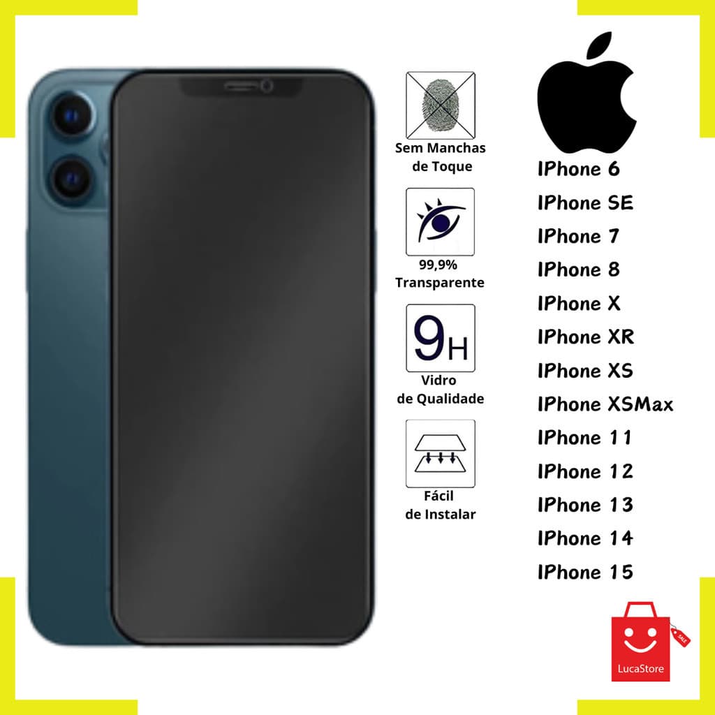 Pelicula De Vidro Fosco Privacidade 3D Anti-Digital Para IPhone 6 7 8 Plus Xr 11 12 13 14 15 Pro Max