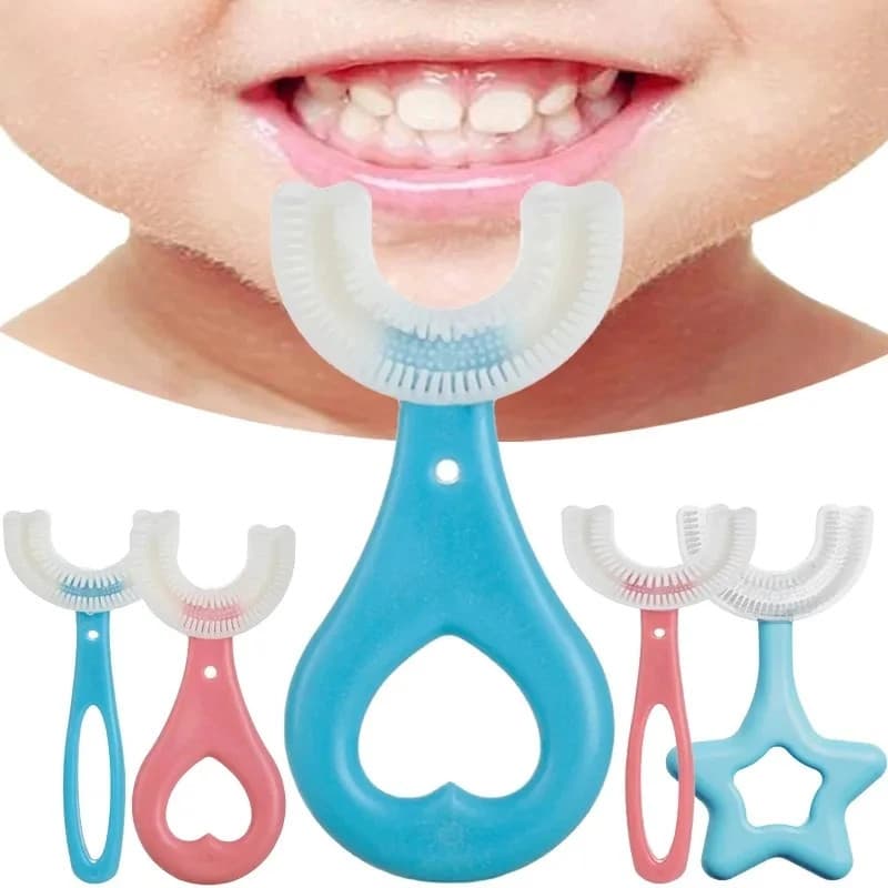 Escova Infantil Formato U 360° De Silicone Ultra Macia Para Higiene Bucal Segura e Confortável Para Bebês e Crianças