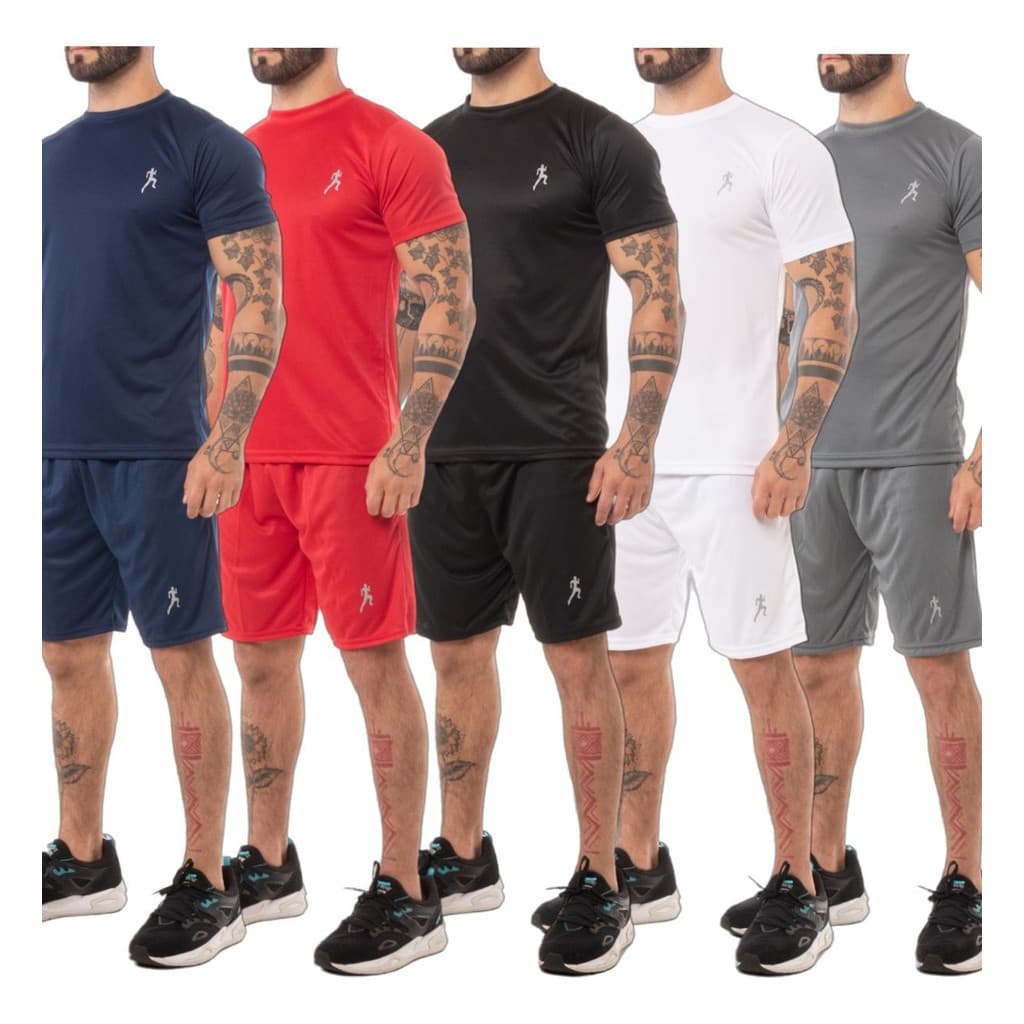 Kit 5 Bermudas Masculinas Academia + 5 Camisetas Dry Fit