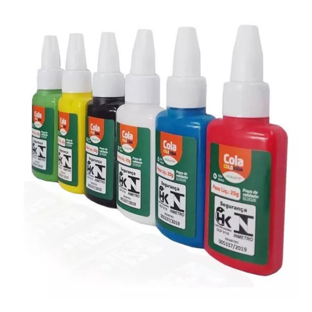Cola Colorida Escolar 06 Cores 25g Leo&Leo Cola Liquida Artesanato color joy