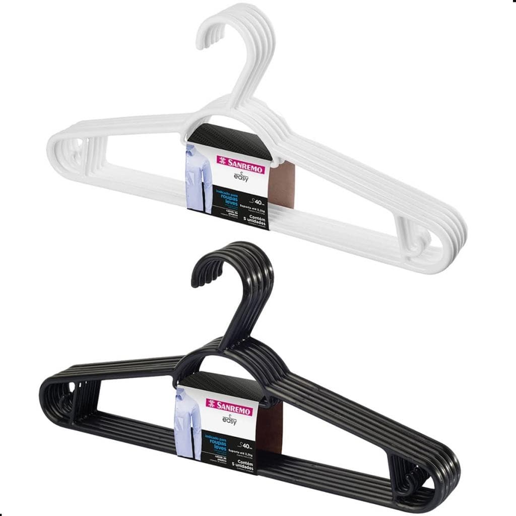 Cabide Plástico 40cm Pendurar Roupa Pack C/ 5 Sanremo