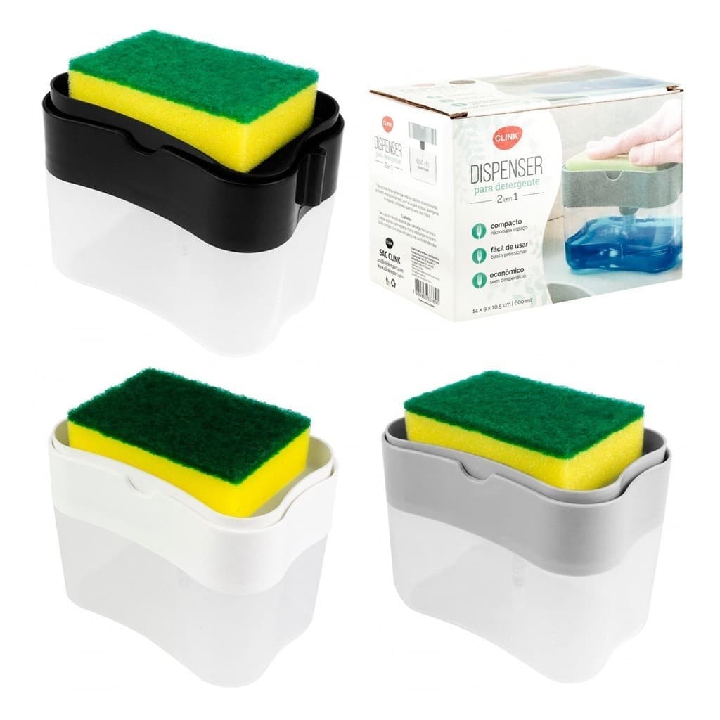 Dispenser Porta Detergente 2 em 1 Esponja Limpeza Sabao Limpa Cozinha Casa Louça Dosador