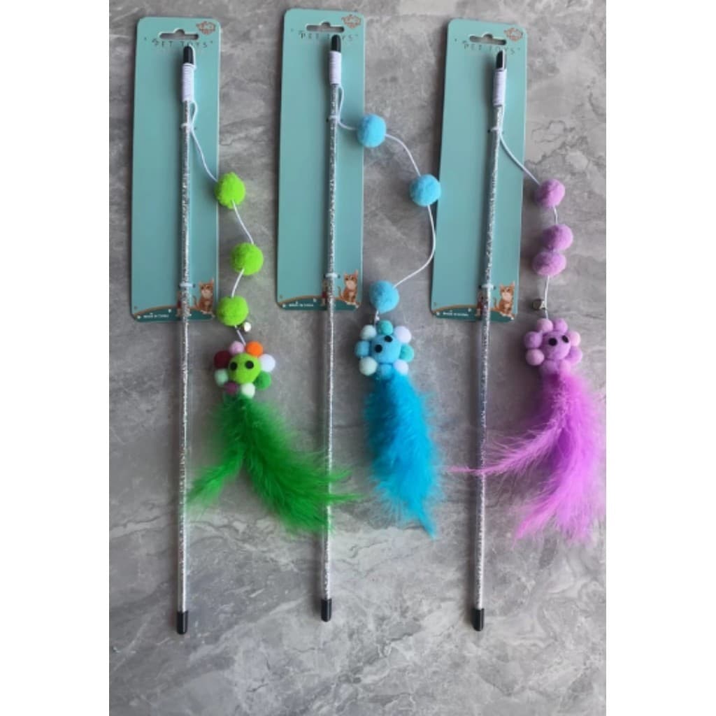 Varinha com Flor Pompom, Bastão de Atiçar Gato Brinquedo