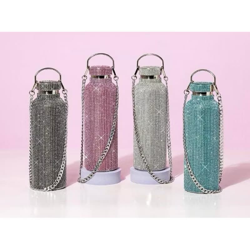 Garrafa Térmica 500ml Com Alça Strass De Luxo Aço Inoxidavel Feminina