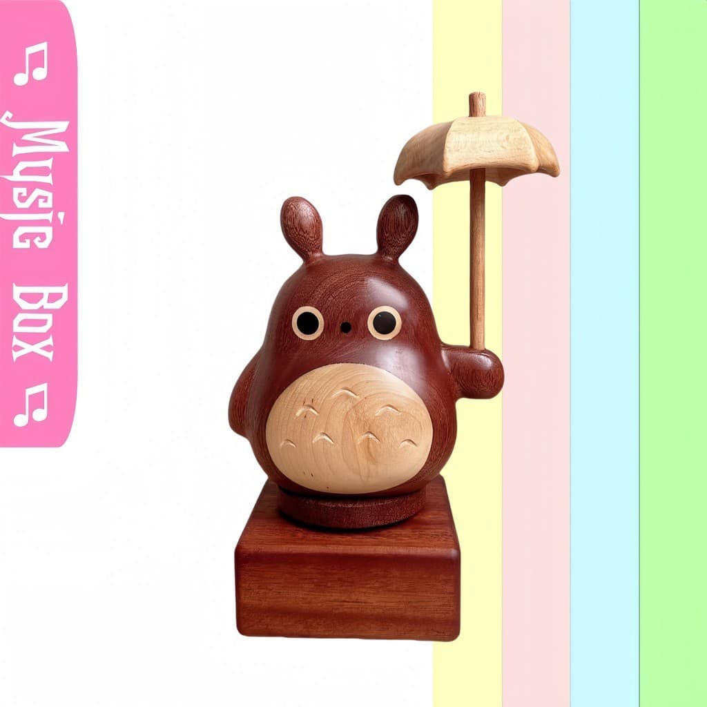 Base de madeira maciça meu vizinho Totoro caixa de música guarda-chuva forma gato DIY artesanato criativo pequenos ornam