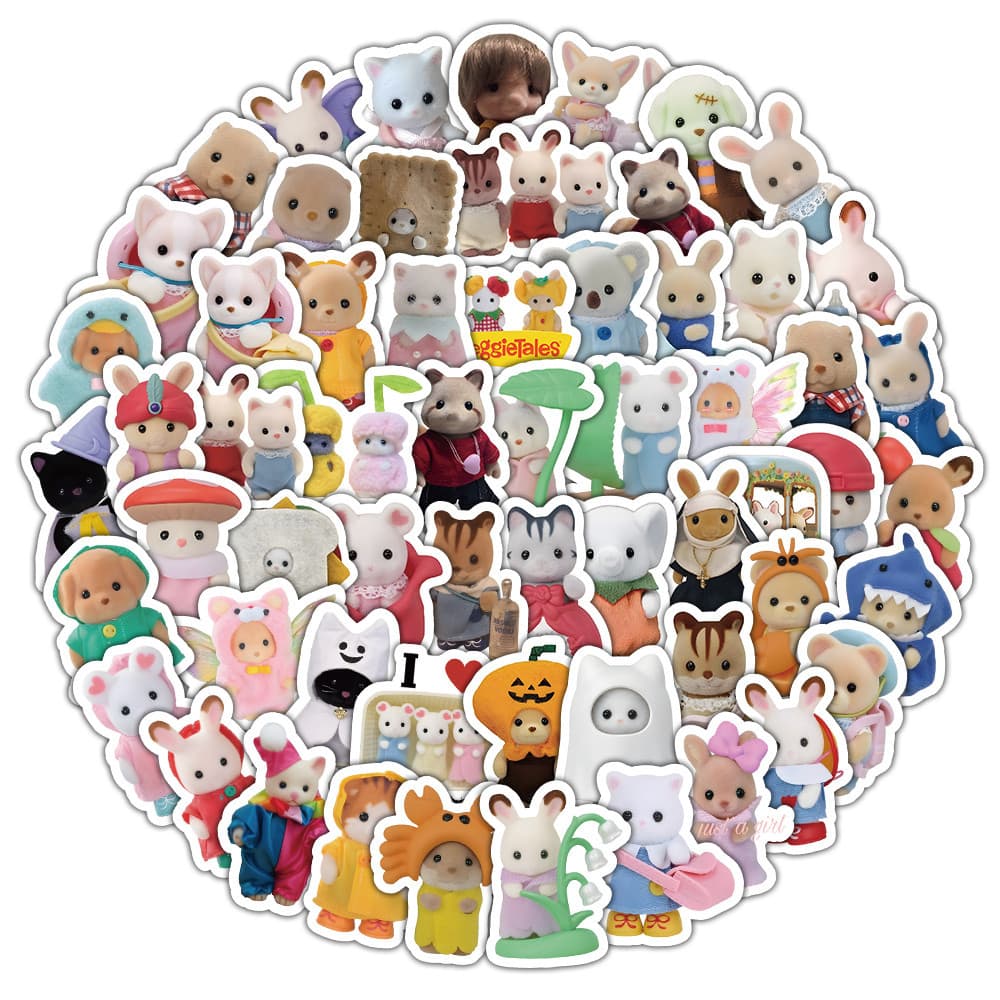 103 Pcs Calico Critters Adesivos-Decalques De Vinil À Prova D'água Para Capacete , Bicicleta E Estojo De Lápis (Design B