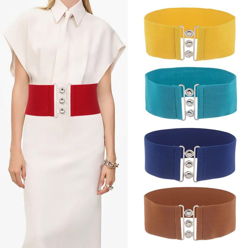 Fivela Metálica Cintura Cor Sólida Simples Elástica Feminina Retro Prata Gancho Cintos De Moda