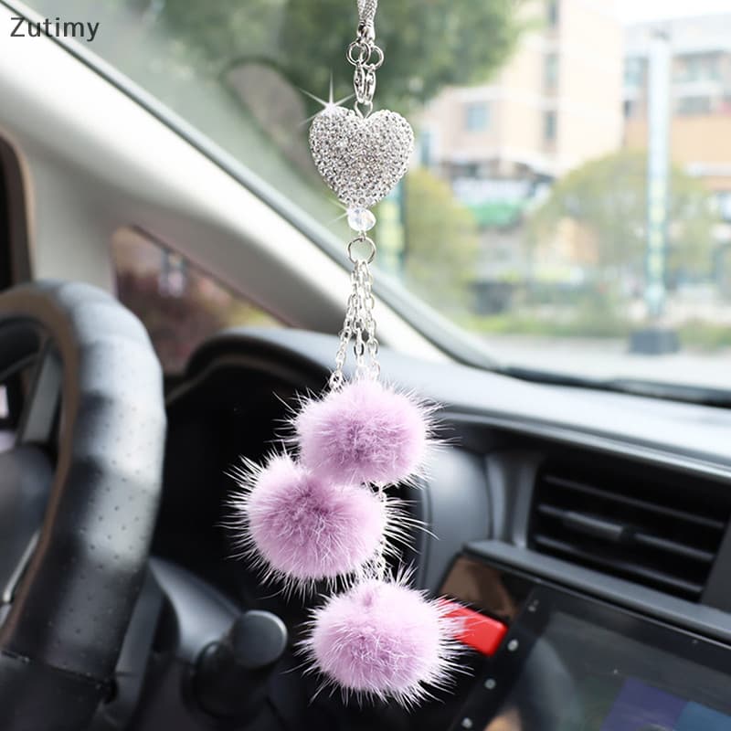 [Zutimy] Strass Cristal Pelúcia Pingente Ornamento De Espelho Retrovisor Automático Acessórios Para De Carro Decoração D