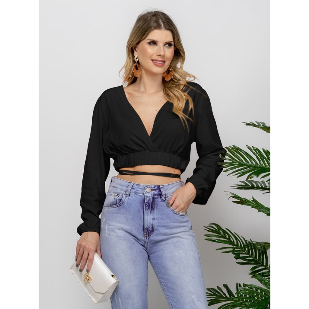 CROPPED COM MANGA COM ELASTEK NA CINTURA