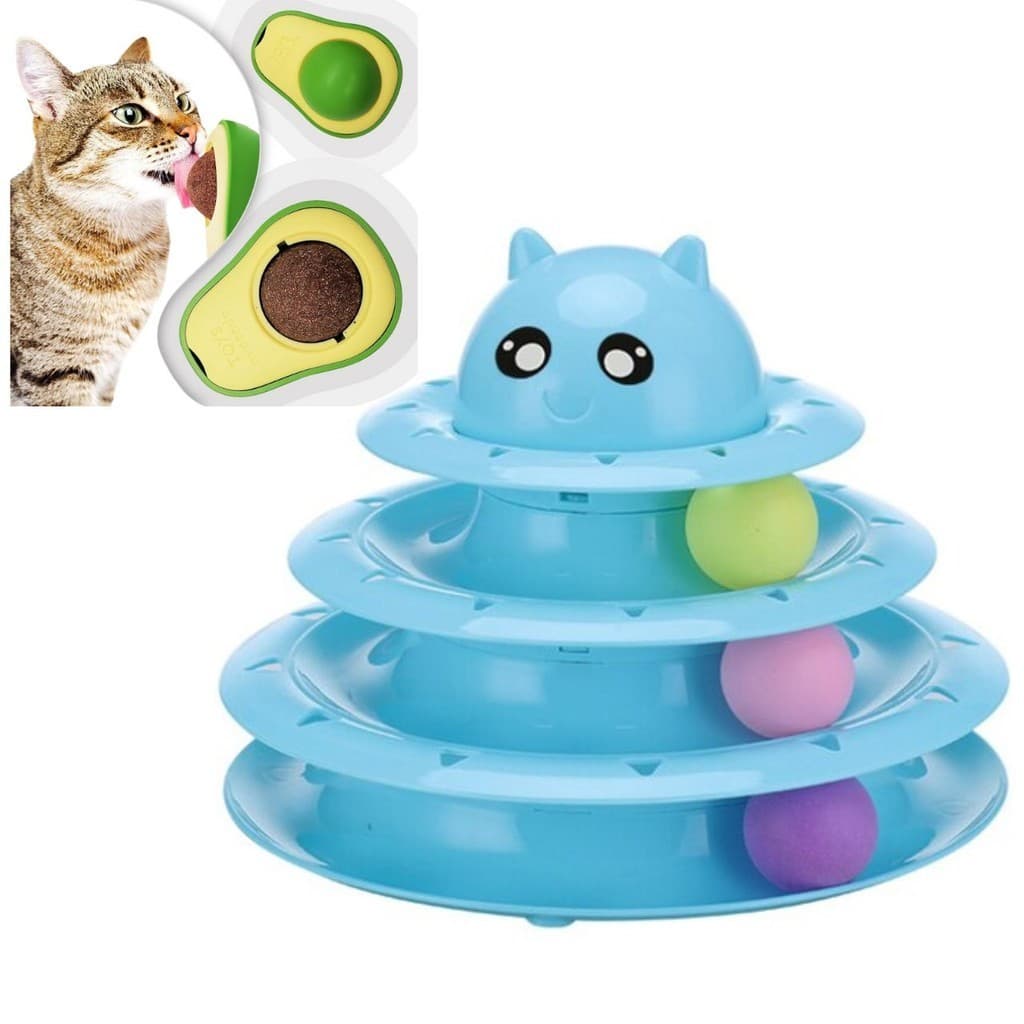 Brinquedo para Gato torre azul de bolinhas+ Bolinha Catnip Erva