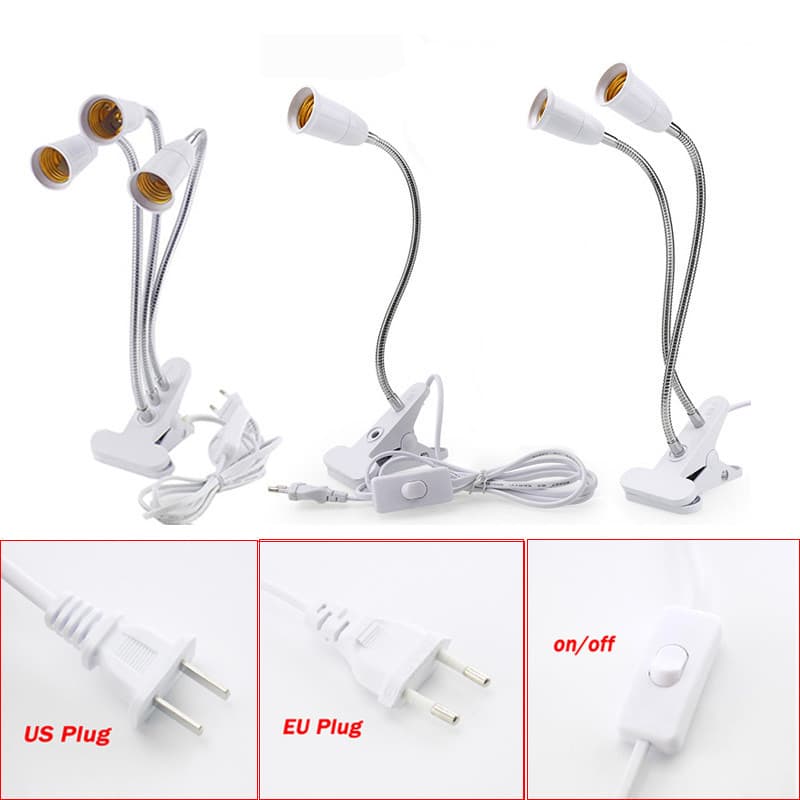 360 Graus Flexível Suporte Da Lâmpada De Mesa E27 Base Luz Soquete Gooseneck Clip-On Cabo Com Interruptor Liga/Desliga P