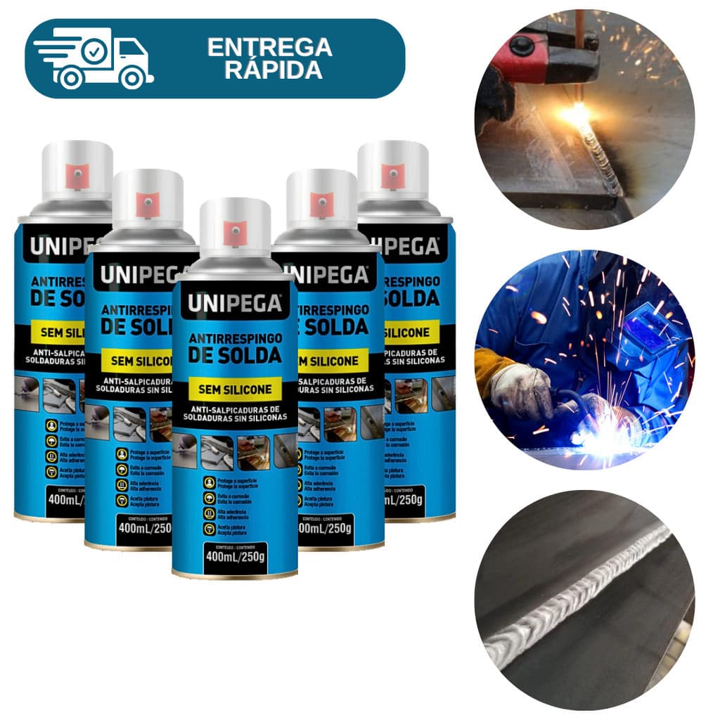Kit 5 Antirrespingo De Solda Sem Silicone 400ml Permite Pintura Spray Unipega Profisssional