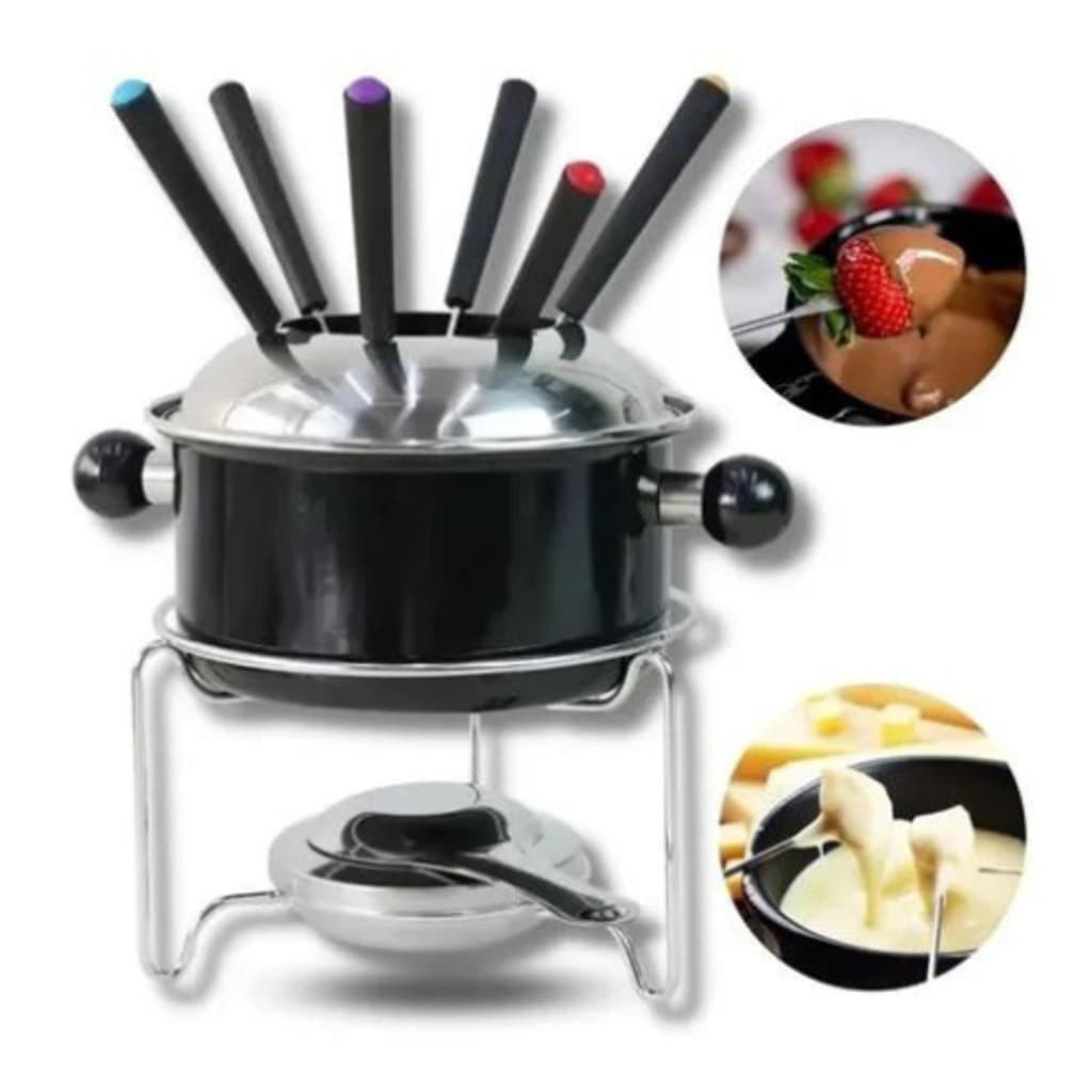 Jogo Panela Aparelho de Fondue Queijo e Chocolate Serve 6 Pessoas