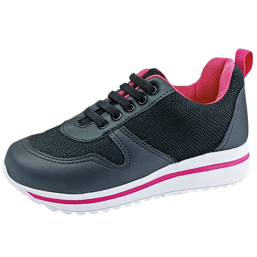 Tenis Confortável Preto Com Pink Meninas