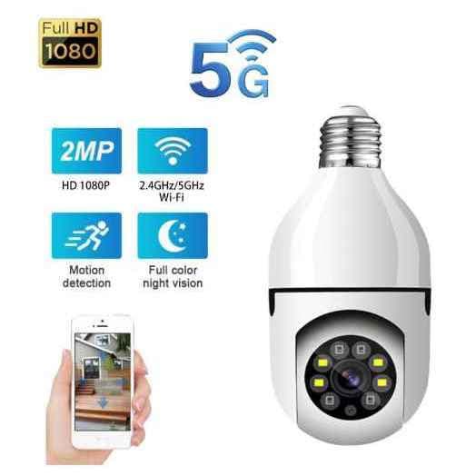 Câmeras de segurança 5G + 2.4G (8177) a Prova D'água sem fio gira 360 full HD visão noturna (lâmpada