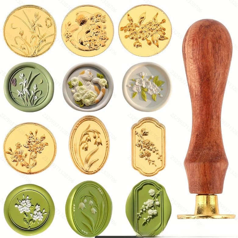 Kit De Carimbo De Cera-7 Peças Cabeça De Selos De Vedação De Latão Vintage Com Alça De Madeira Para Presente