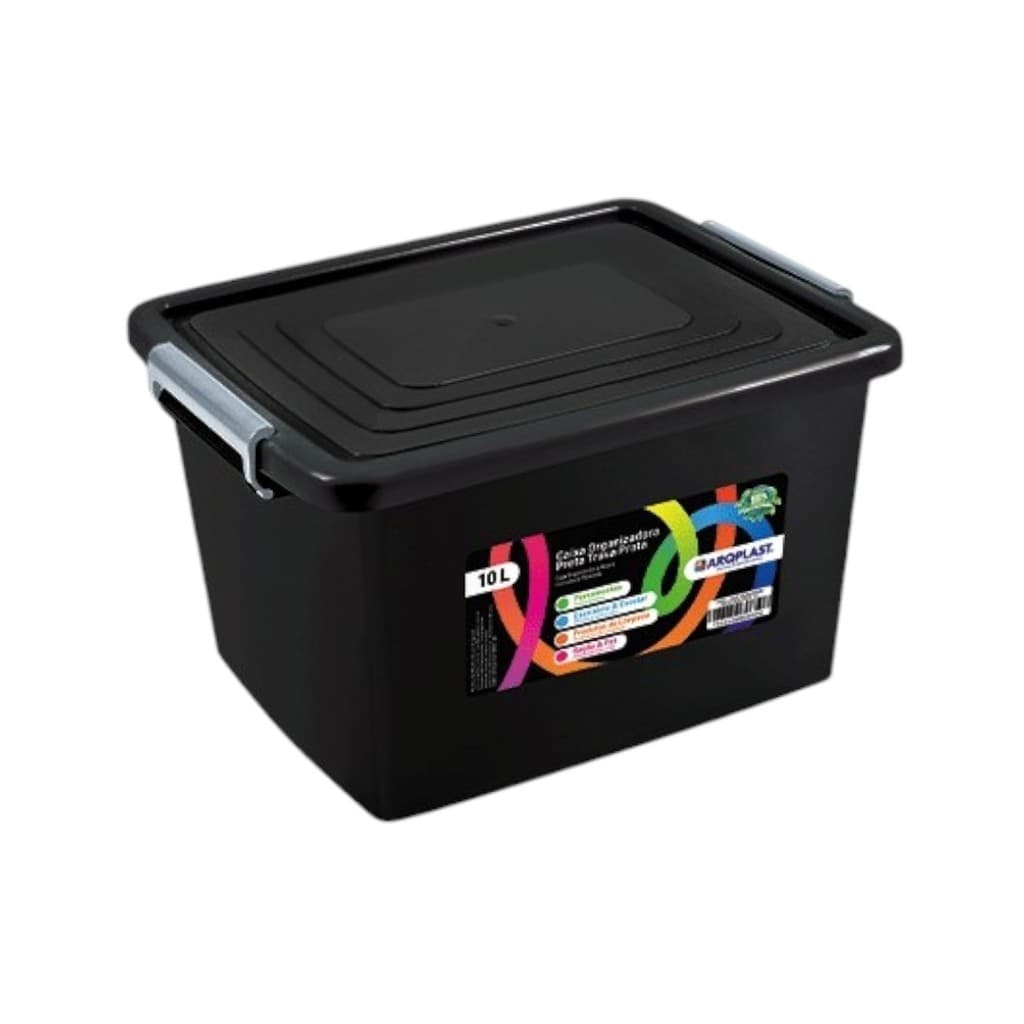 Caixa Organizadora Preta com Trava Prata – 10L, 20L & 30L