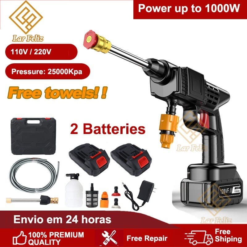 Lavadora de Alta Pressão Bivolt Portátil Profissional Sem Fio Recarregável 110V E 220V com 48V Bateria—Envio Imediato