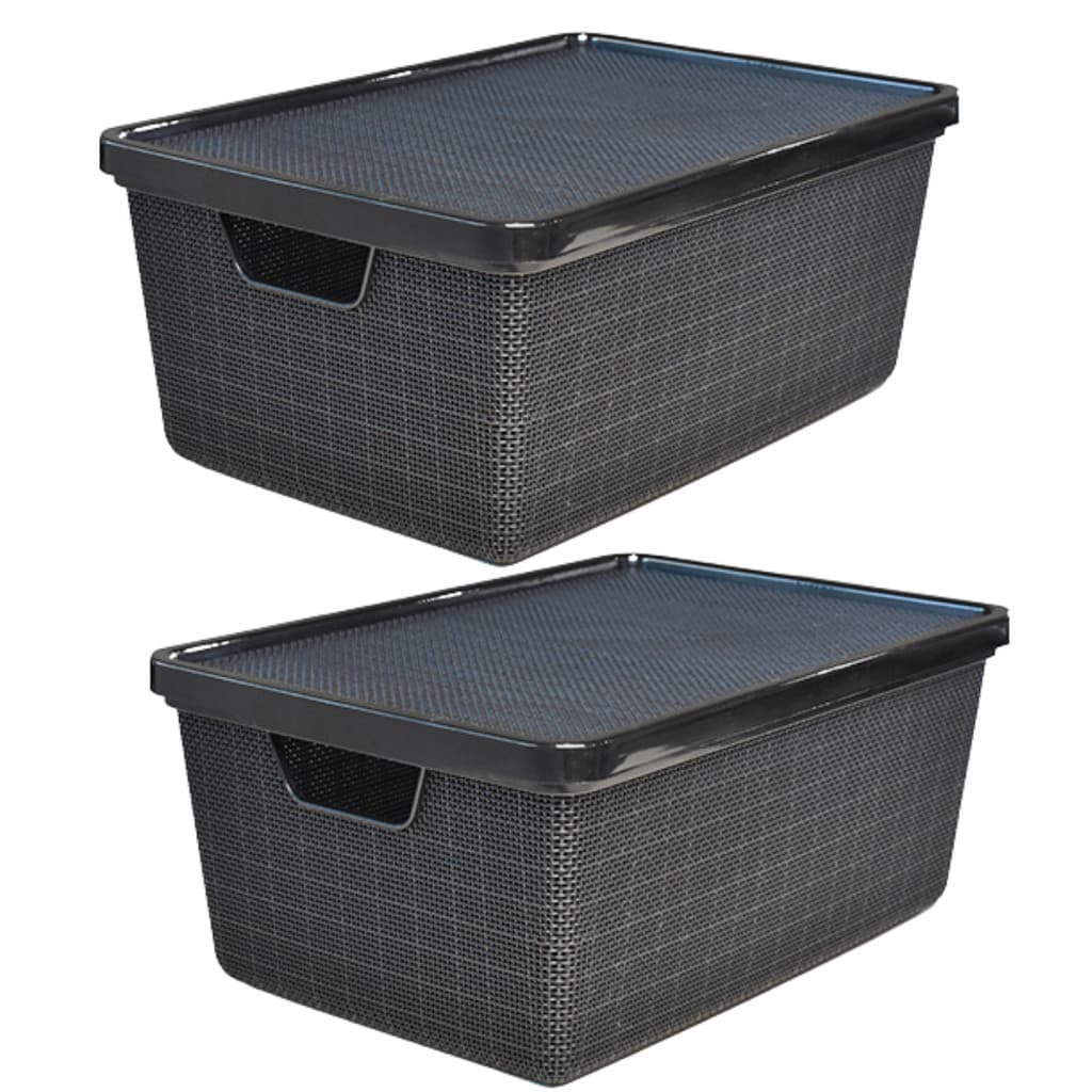 Kit Com 2 Caixas 16 Litros Cesto Organizadora C/ Tampa Plástico Preto