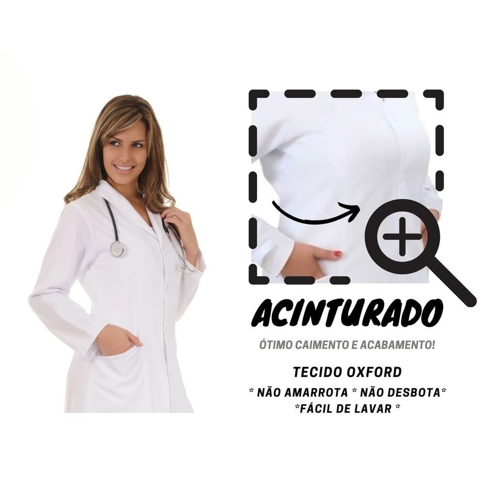 JALECO FL Feminino Acinturado manga longa Oxford  Preto Branco Rosa blusa casaco bata guarda-pó