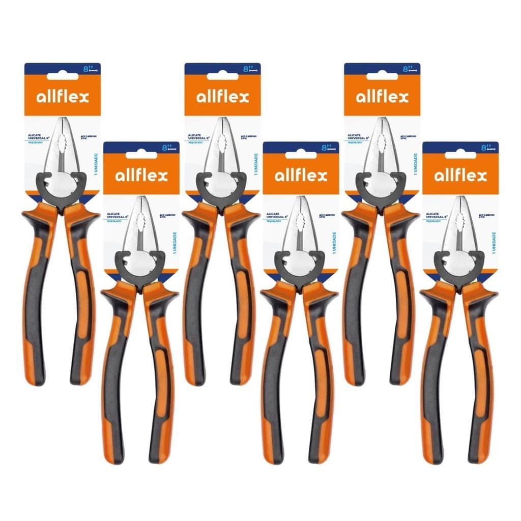Kit 6 Alicates Universal 8 Pol allflex Aço Carbono Niquelado