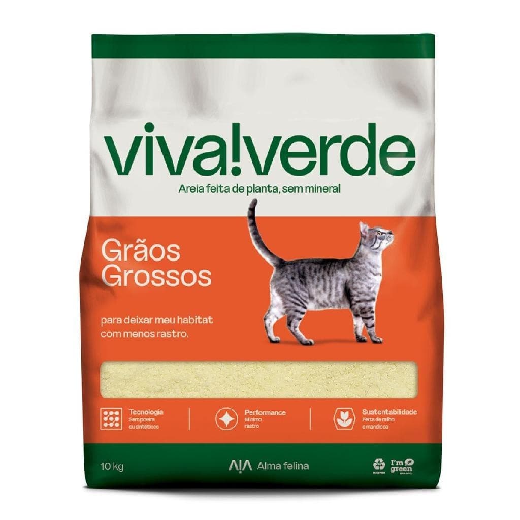 Areia Higiênica para Gatos Viva Verde Grãos Grossos - 10kg