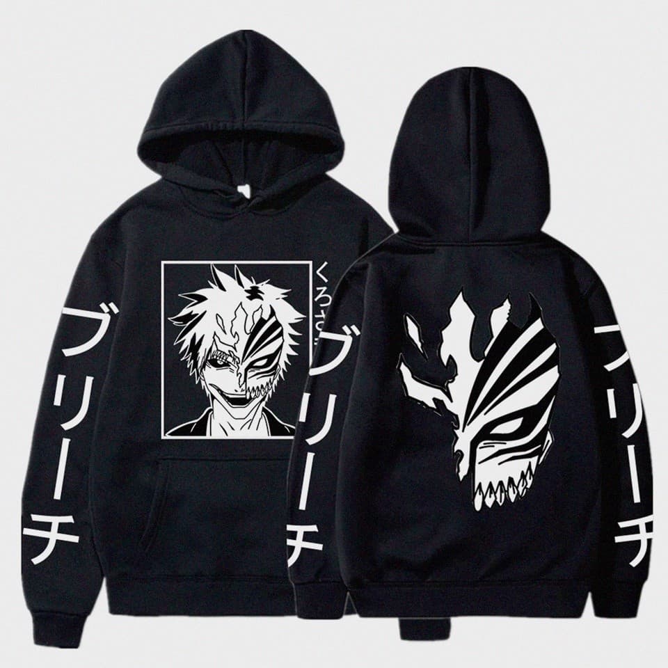 Moletom Canguru Unissex Anime Bleach Ichigo Kurosaki Com detalhes no Braço -MAYYN.