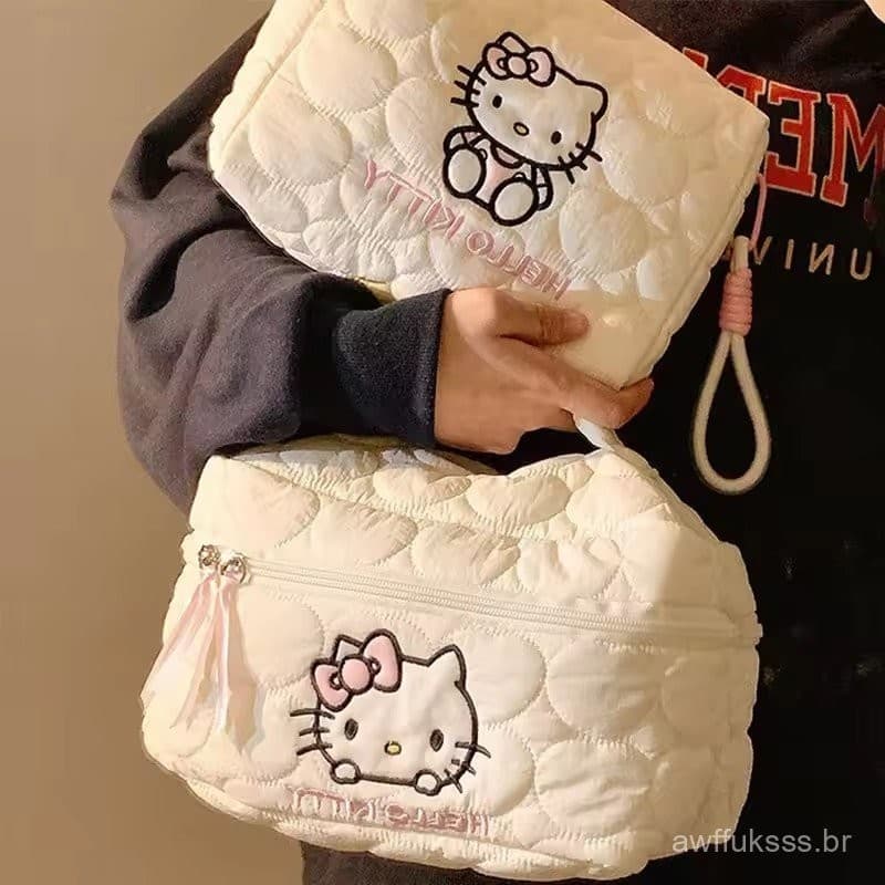 HelloKitty Creme Para Baixo Macio Nuvem Maquiagem Conjunto Saco De Armazenamento Quadrado Grande  Bonito Menin