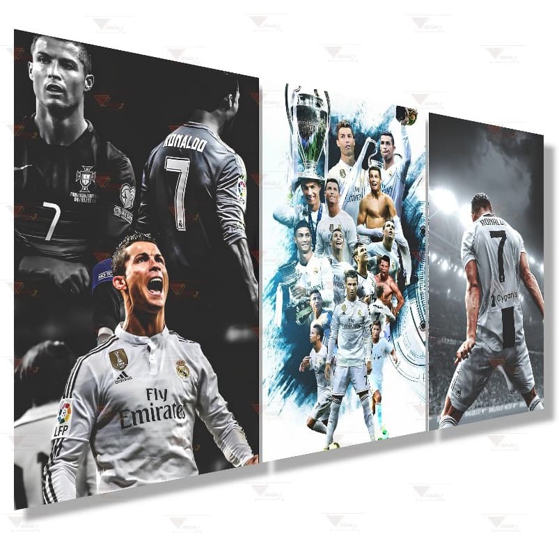 Kit 3 Quadros Decorativos CR7 Cristiano Ronaldo Real Madrid - Excelente Qualidade