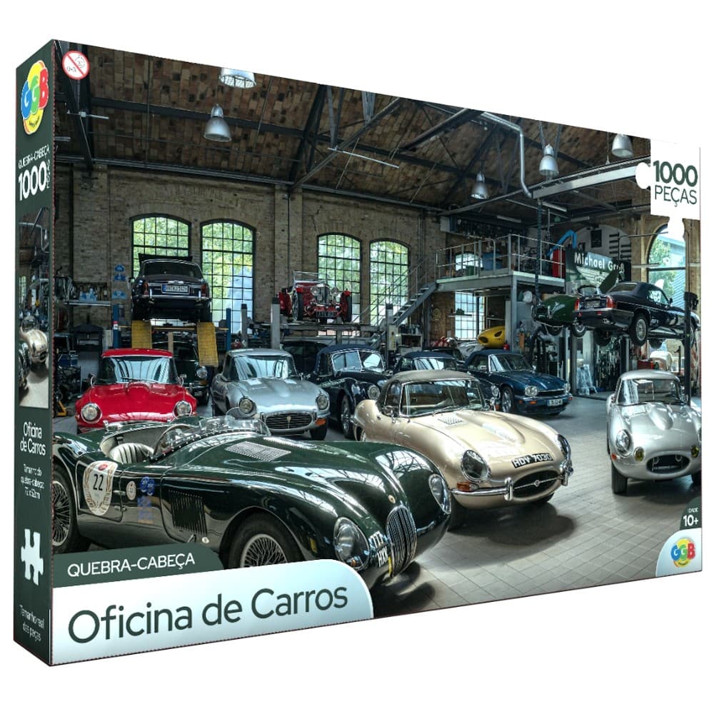 QUEBRA CABEÇA OFICINA DE CARROS 1000 PEÇAS GGB PUZZLE CLÁSSICOS RETRÔ VEÍCULOS VINTAGE AUTOMÓVEIS