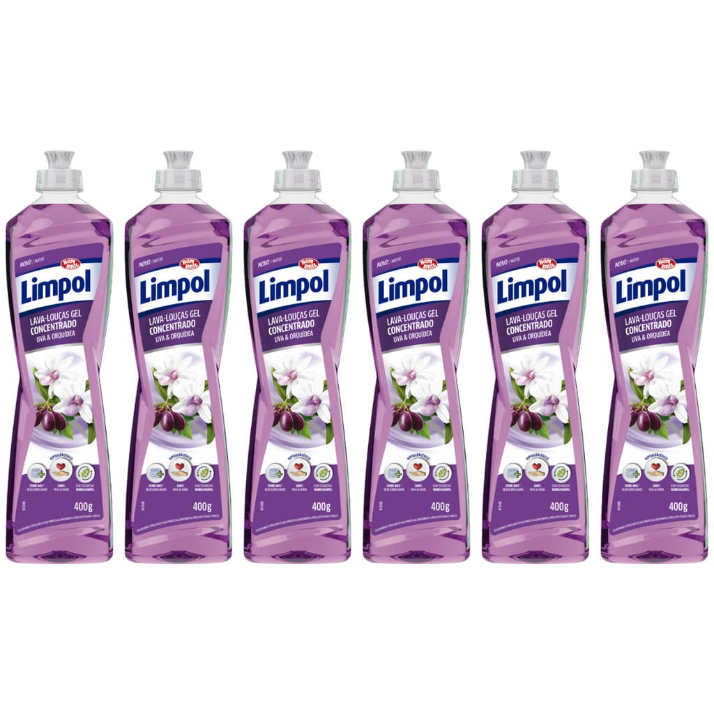 Kit 6 Detergente Gel Concentrado Uva e Orquídea 400ml Limpol