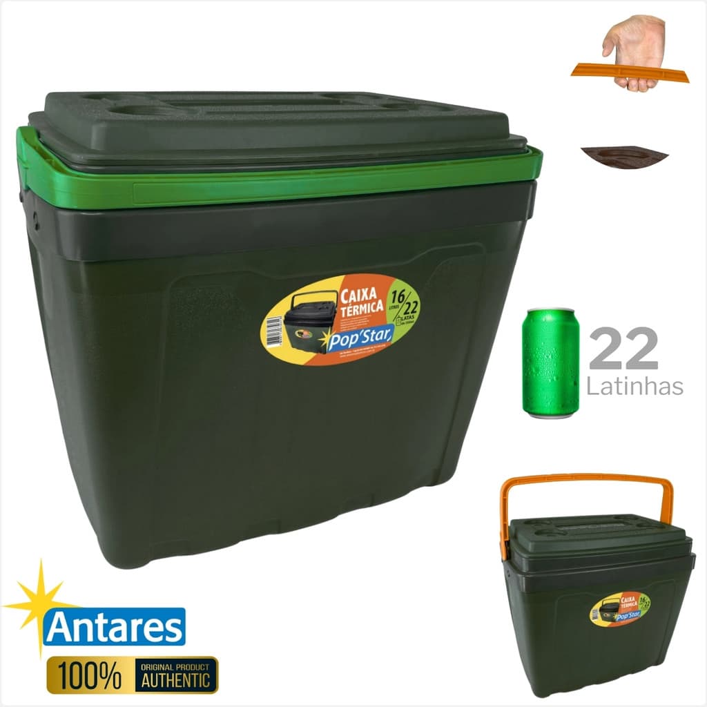 Caixa Térmica 16 Litros/22 Latas Cooler Antares PopStar Com Alça