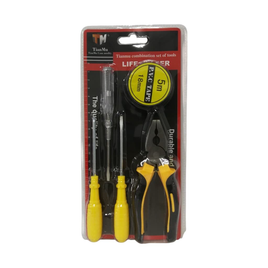 Kit Ferramentas 5 Peças Chave de Fenda, Chave Philips, Chave Teste, Alicate, Fita Isolante