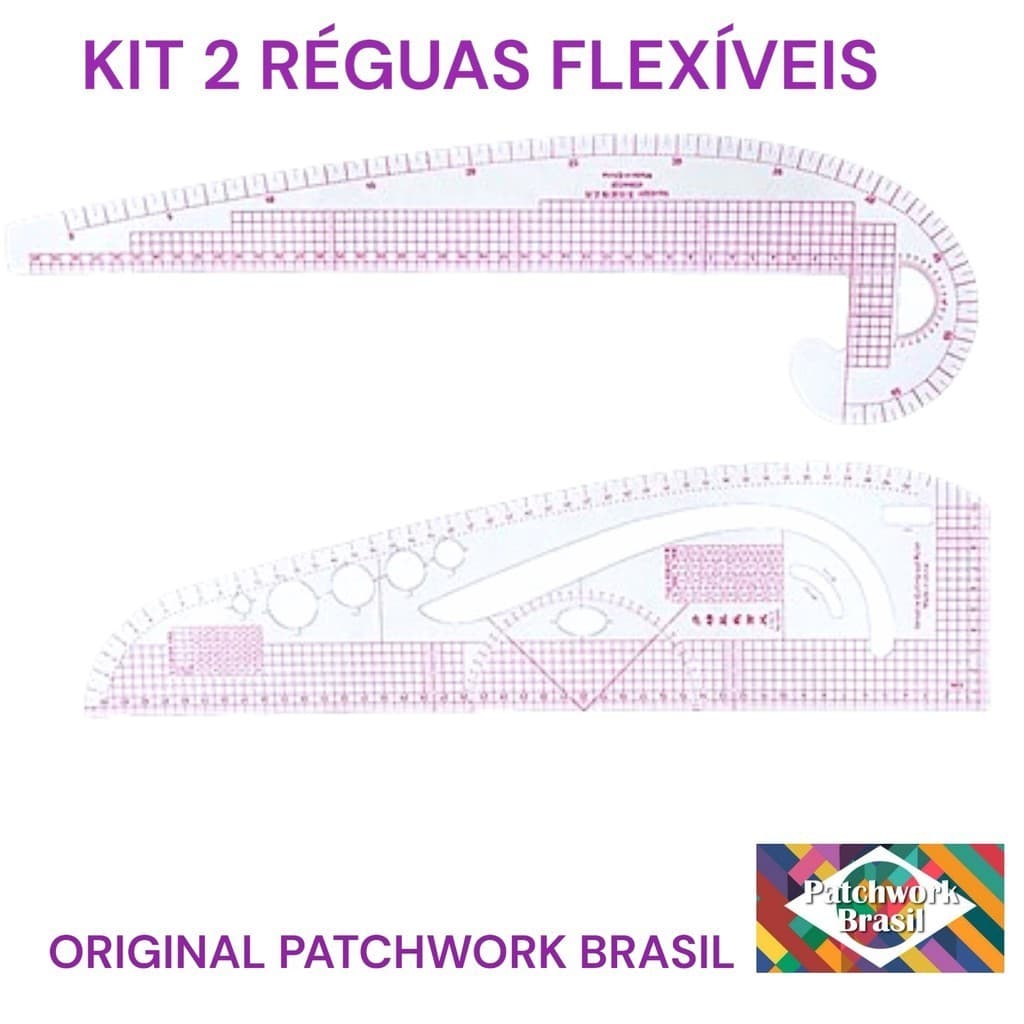 Kit 2 Réguas Para Modelagem Flexível Patchwork Costura Corte Armarinhos Aviamentos pachwork br