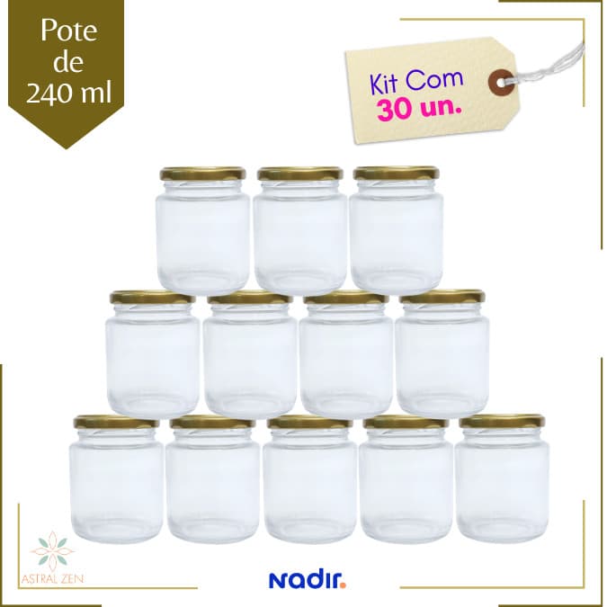 Pote de Vidro 240ml Com Tampa P/Doces  Bolos Geleias Lembranças +8 Opções de Cores de Tampas
