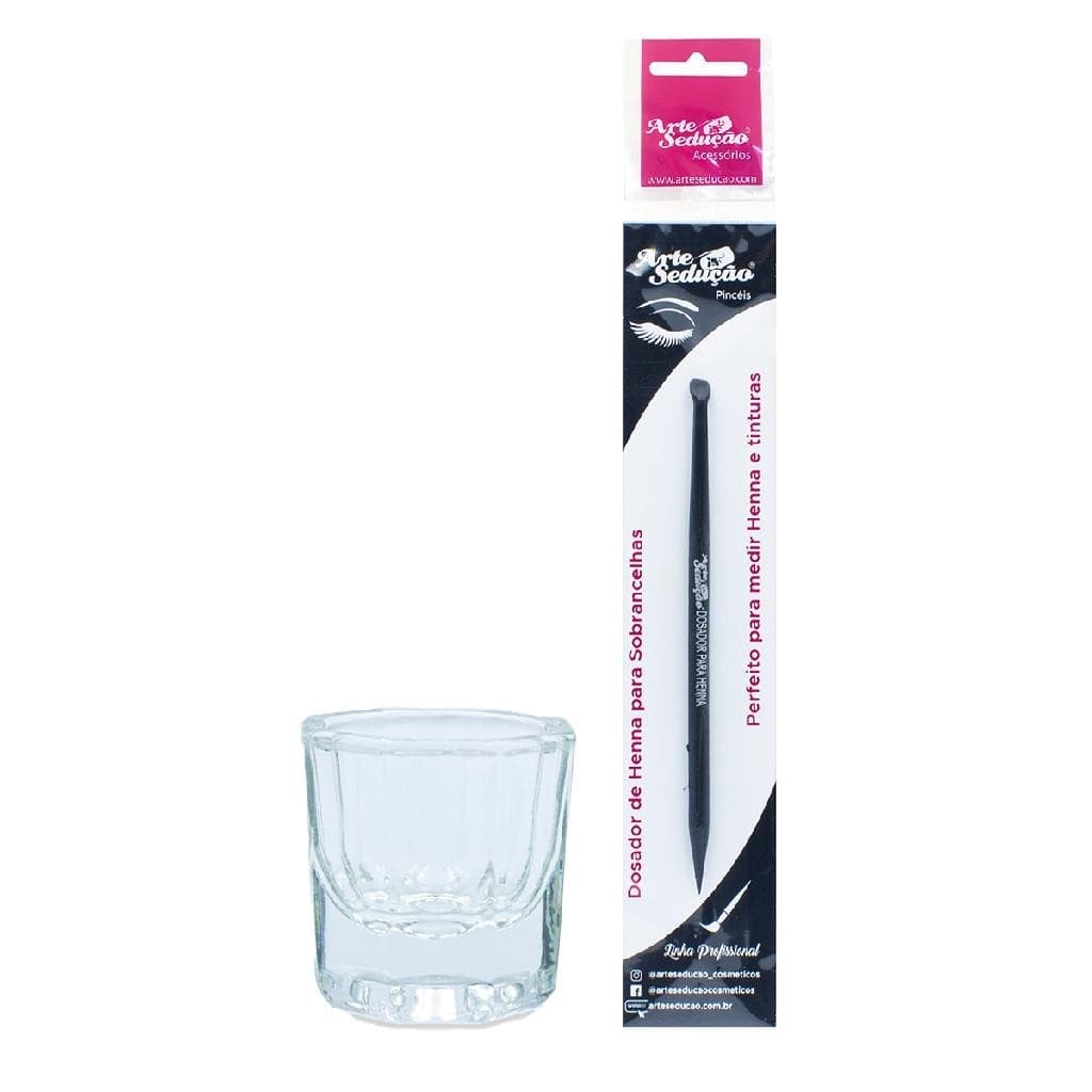 Kit Copo Dappen de Vidro 10 ml + Pincel Dosador de Henna Sobrancelhas Design de Sobrancelhas